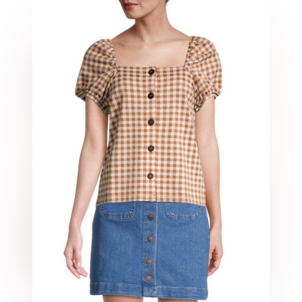 Madewell Gingham Short Sleeve Top NWT